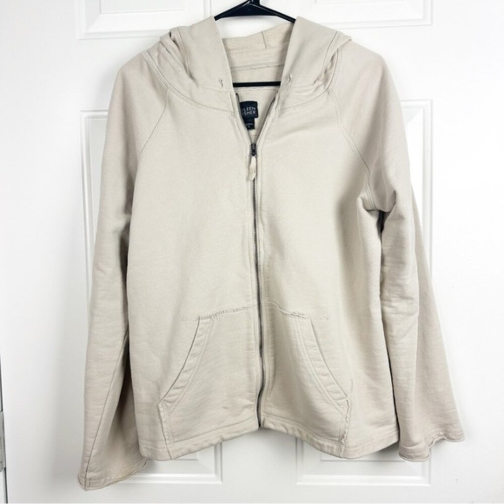 Eileen Fisher cream zip front hoodie sweatshirt sz XL
